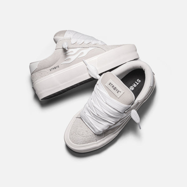 STRAYE Logan Stomper Cream Hairy Suede + Canvas platform skate shoe