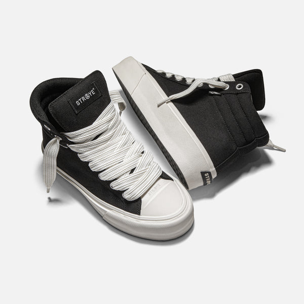 STRAYE Venice Stomper Black vegan canvas high-top with 2-inch lift