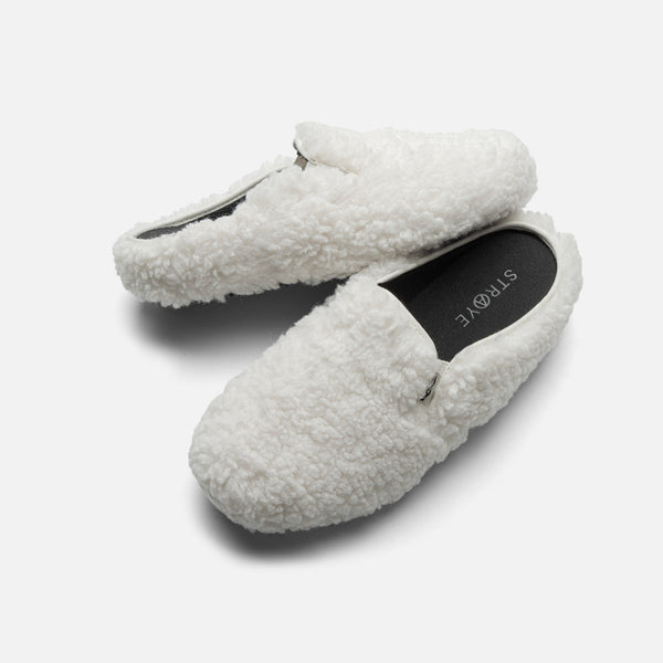 STRAYE Ventura Mule Furry Cream — sherpa hybrid mule with 1.5-inch