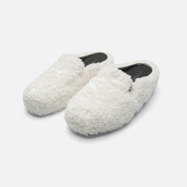 STRAYE Ventura Mule Furry Cream — sherpa hybrid mule with 1.5-inch