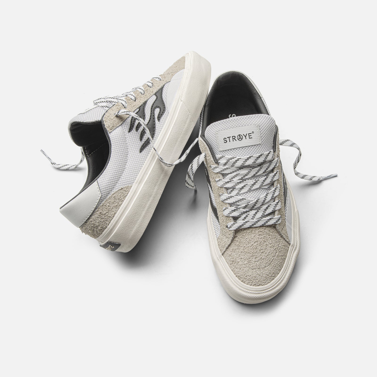 STRAYE Logan Bone Flame – side view low-top skate sneaker