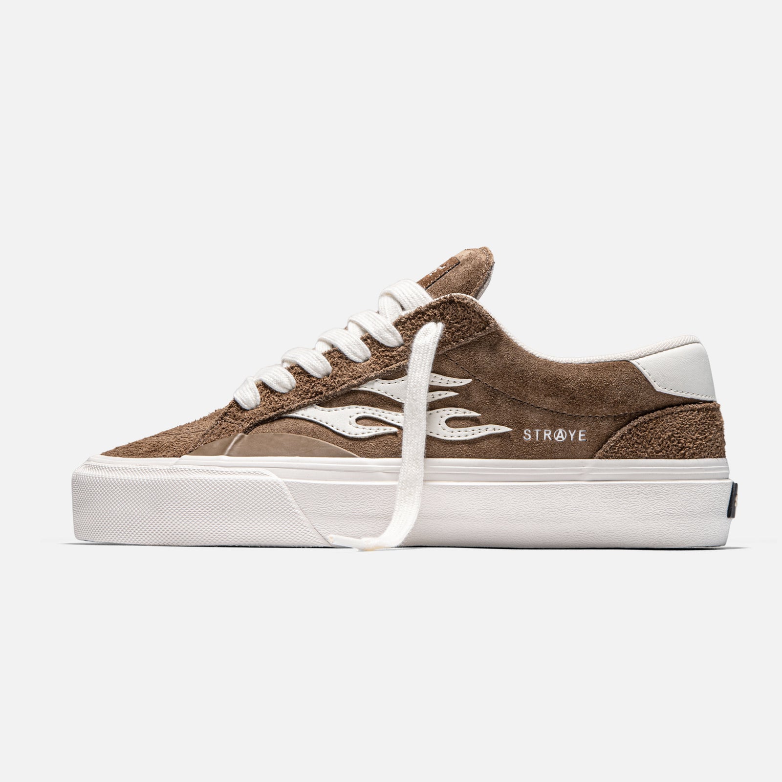STRAYE Logan Brown Flame – side view low-top skate sneaker