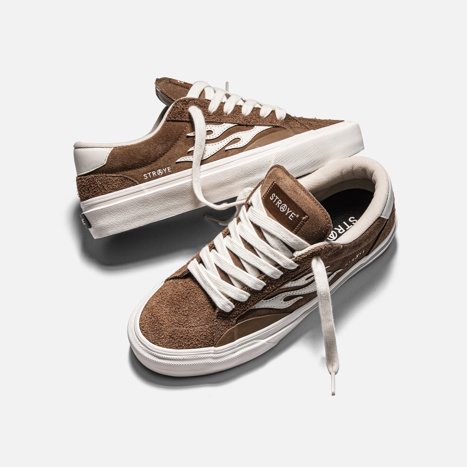 STRAYE Logan Brown Flame – side view low-top skate sneaker
