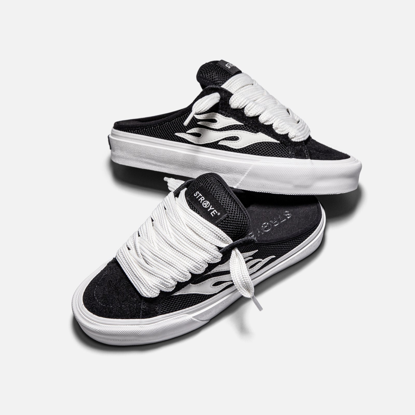 STRAYE Logan Mule Black – side view suede and mesh mule sneaker