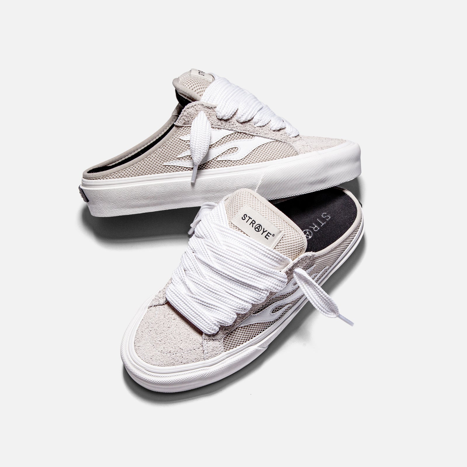 STRAYE Logan Mule Cream – side view suede and mesh mule sneaker