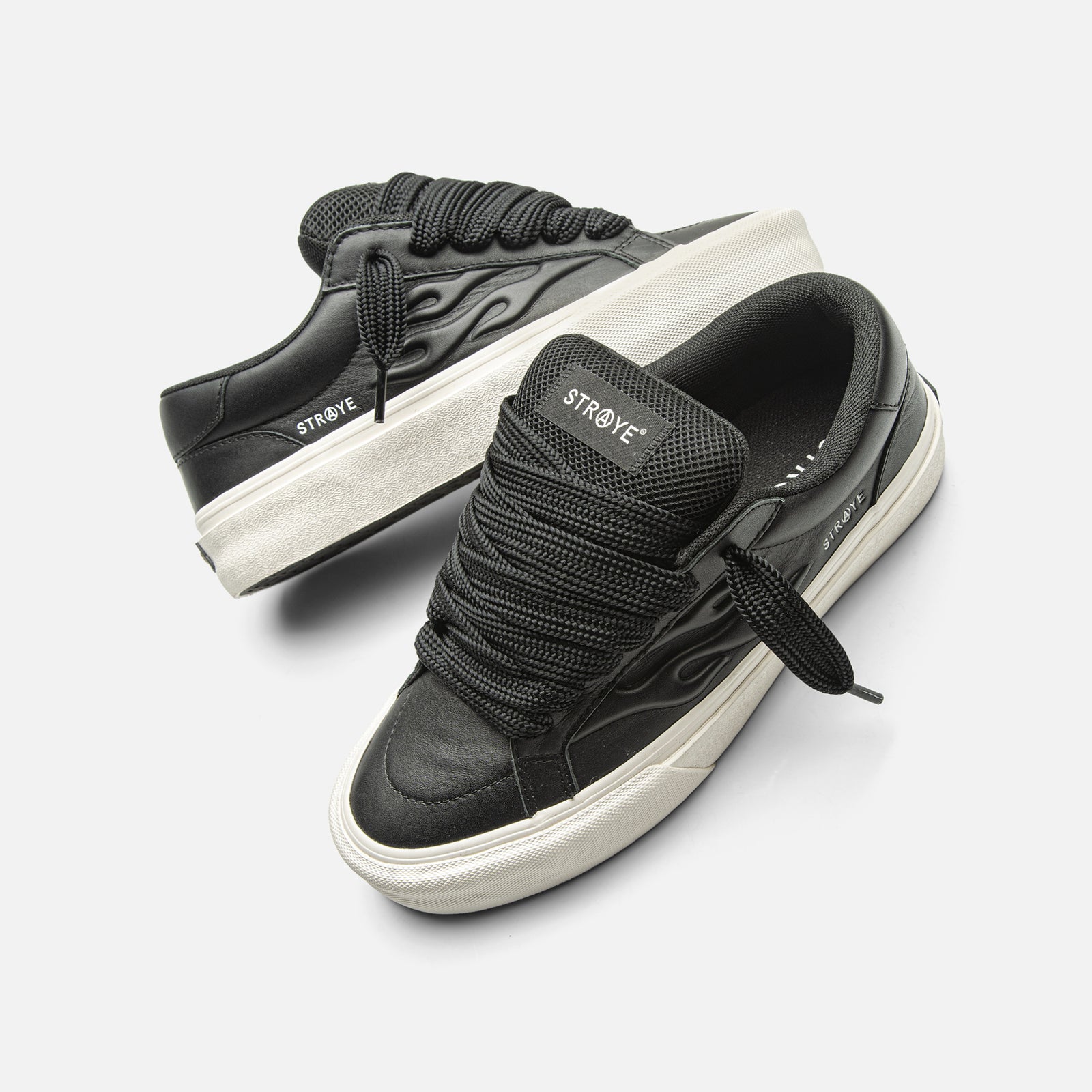 STRAYE Logan Puff Black Bevel – side view low-top skate sneaker