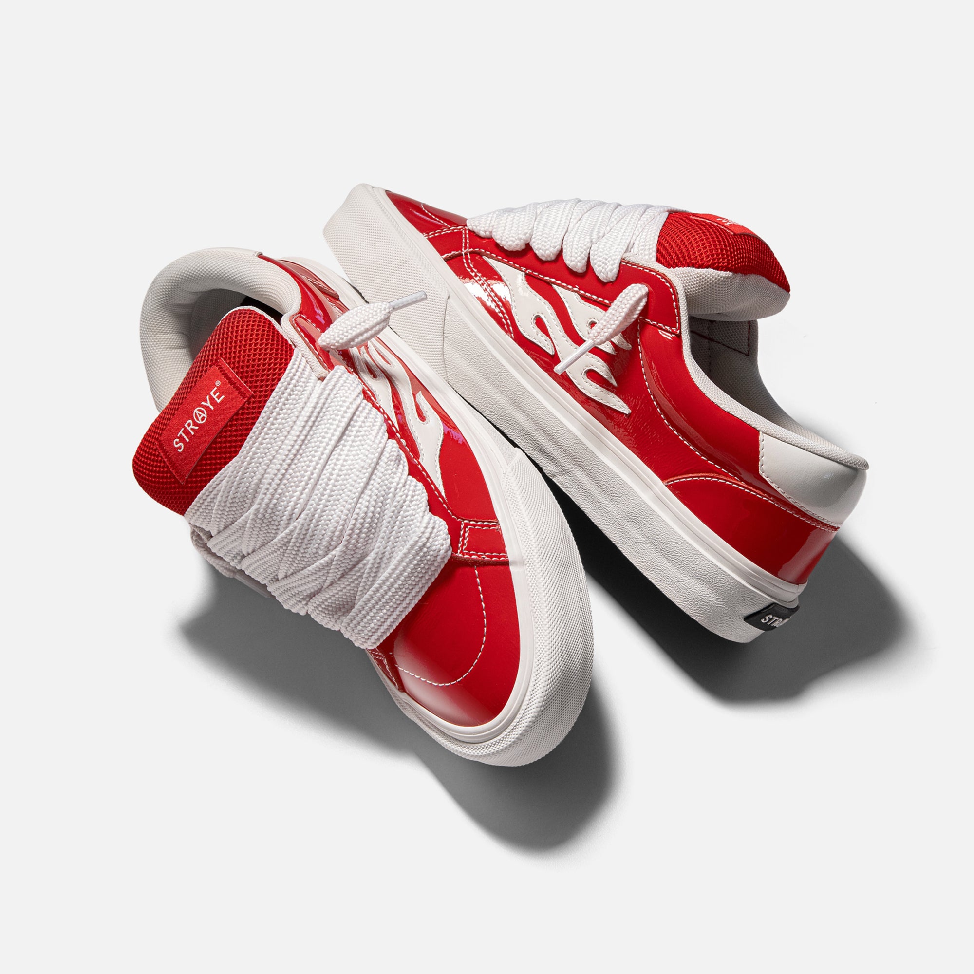 STRAYE Logan Puff Glossy Red – side view low-top skate sneaker