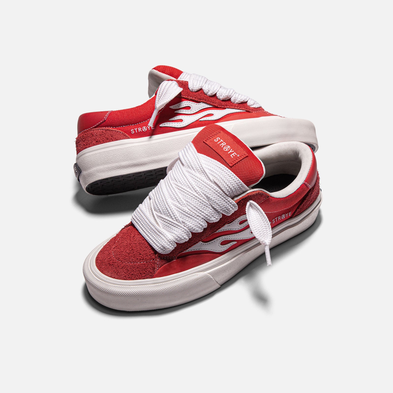 STRAYE Logan Puff Red – side view low-top skate sneaker