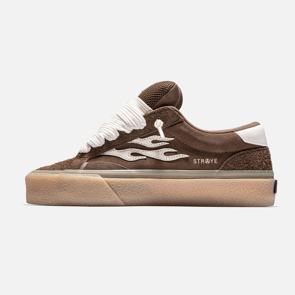 LE'RURE リルアー　Skewed line low pamps パンプス STRAYE Logan Puff Brown Crepe hairy suede + suede — puffy low-top