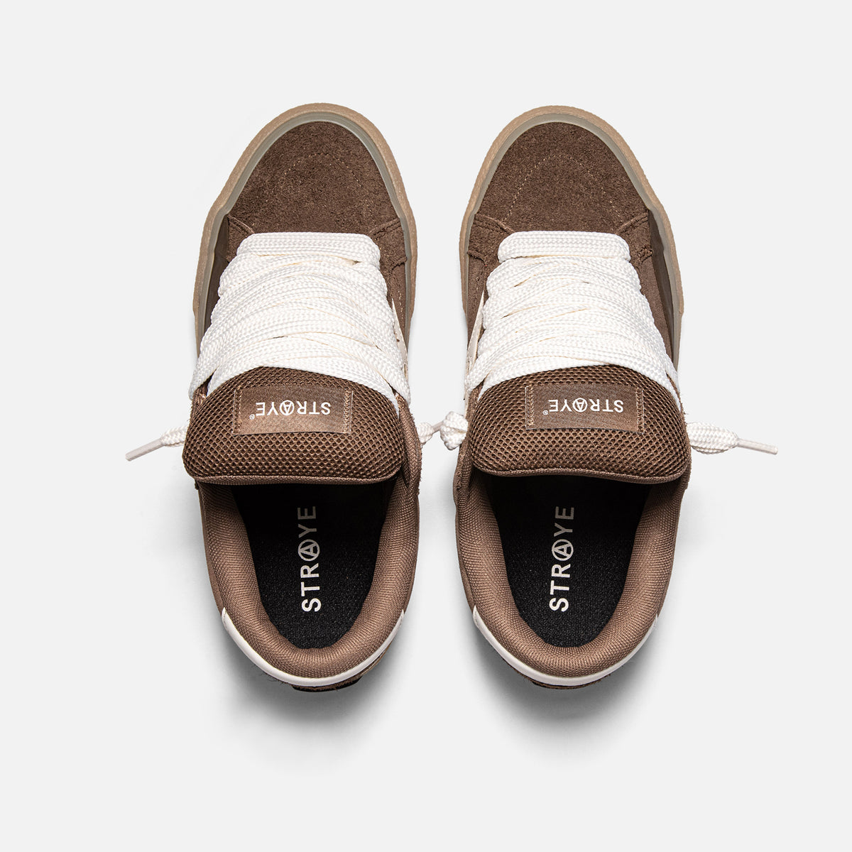 STRAYE Logan Puff Brown Crepe – top view low-top skate sneaker