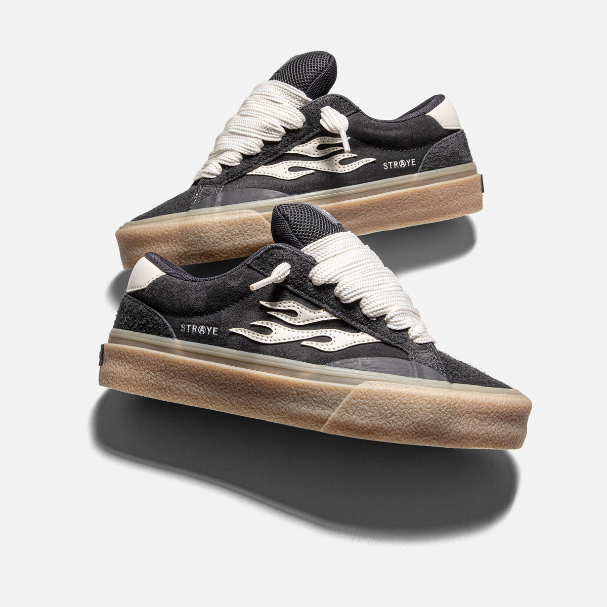 STRAYE Logan Puff Carbon Crepe – freestyle view low-top skate sneaker