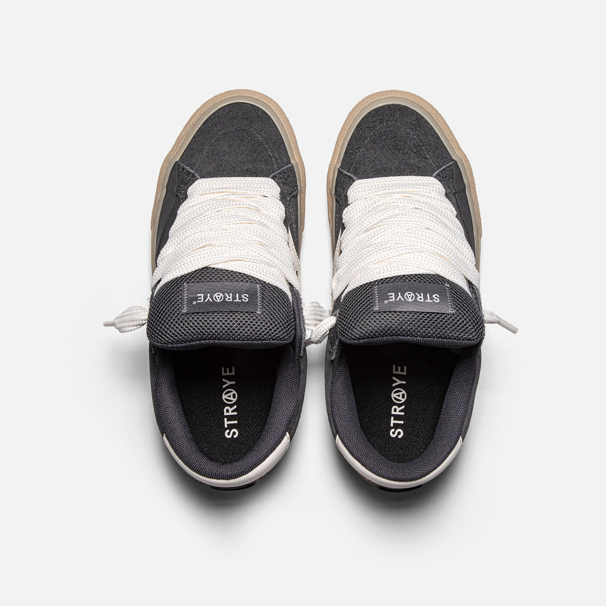 STRAYE Logan Puff Carbon Crepe – top view low-top skate sneaker